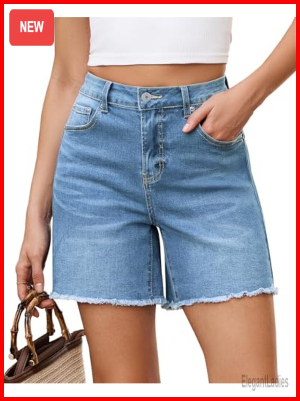 High Waisted Raw Hem Denim Shorts Women Stretch Jean Shorts 6 Inch Inseam